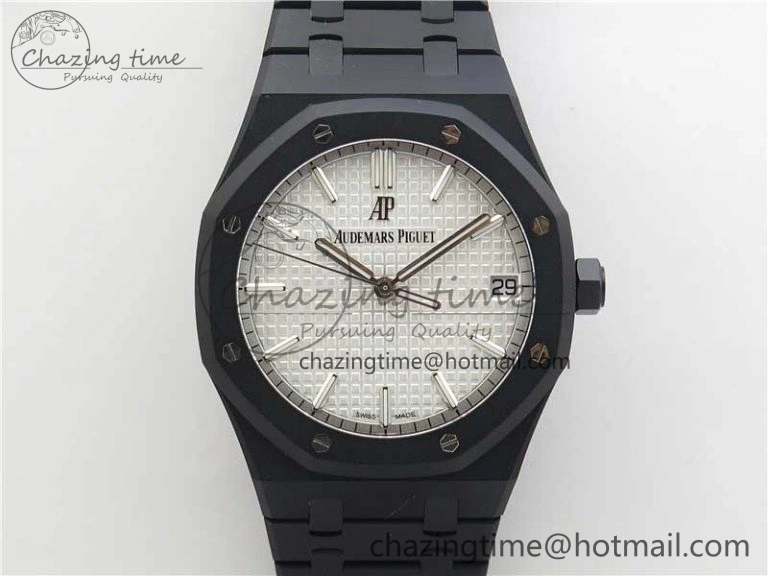 Royal Oak 41mm 15500 DLC ZF 1:1 Best Edition White Textured Dial on SS Bracelet A4302 V2(Free Box)