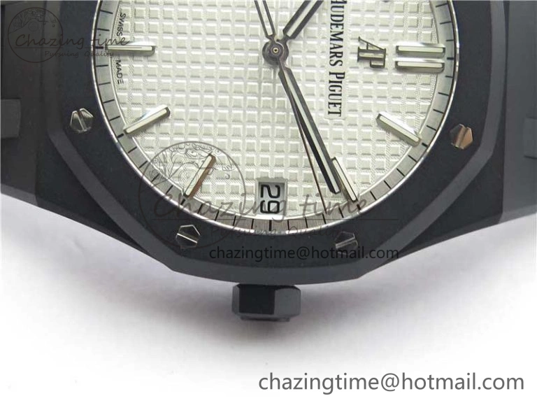 Royal Oak 41mm 15500 DLC ZF 1:1 Best Edition White Textured Dial on SS Bracelet A4302 V2(Free Box)