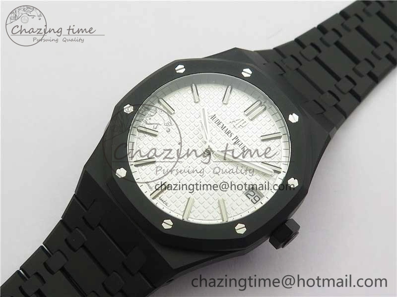 Royal Oak 41mm 15500 DLC ZF 1:1 Best Edition White Textured Dial on SS Bracelet A4302 V2(Free Box)