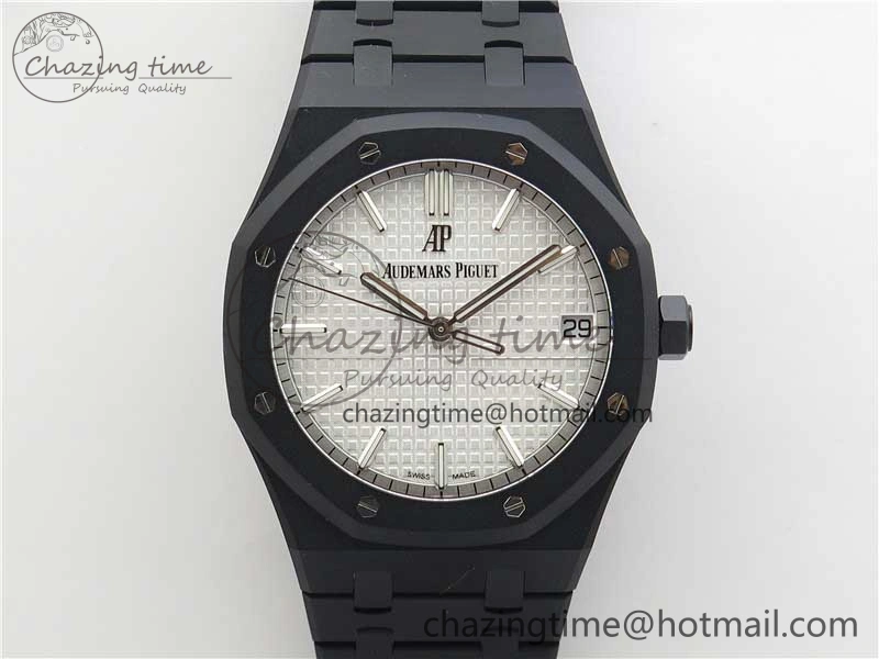 Royal Oak 41mm 15500 DLC ZF 1:1 Best Edition White Textured Dial on SS Bracelet A4302 V2(Free Box)