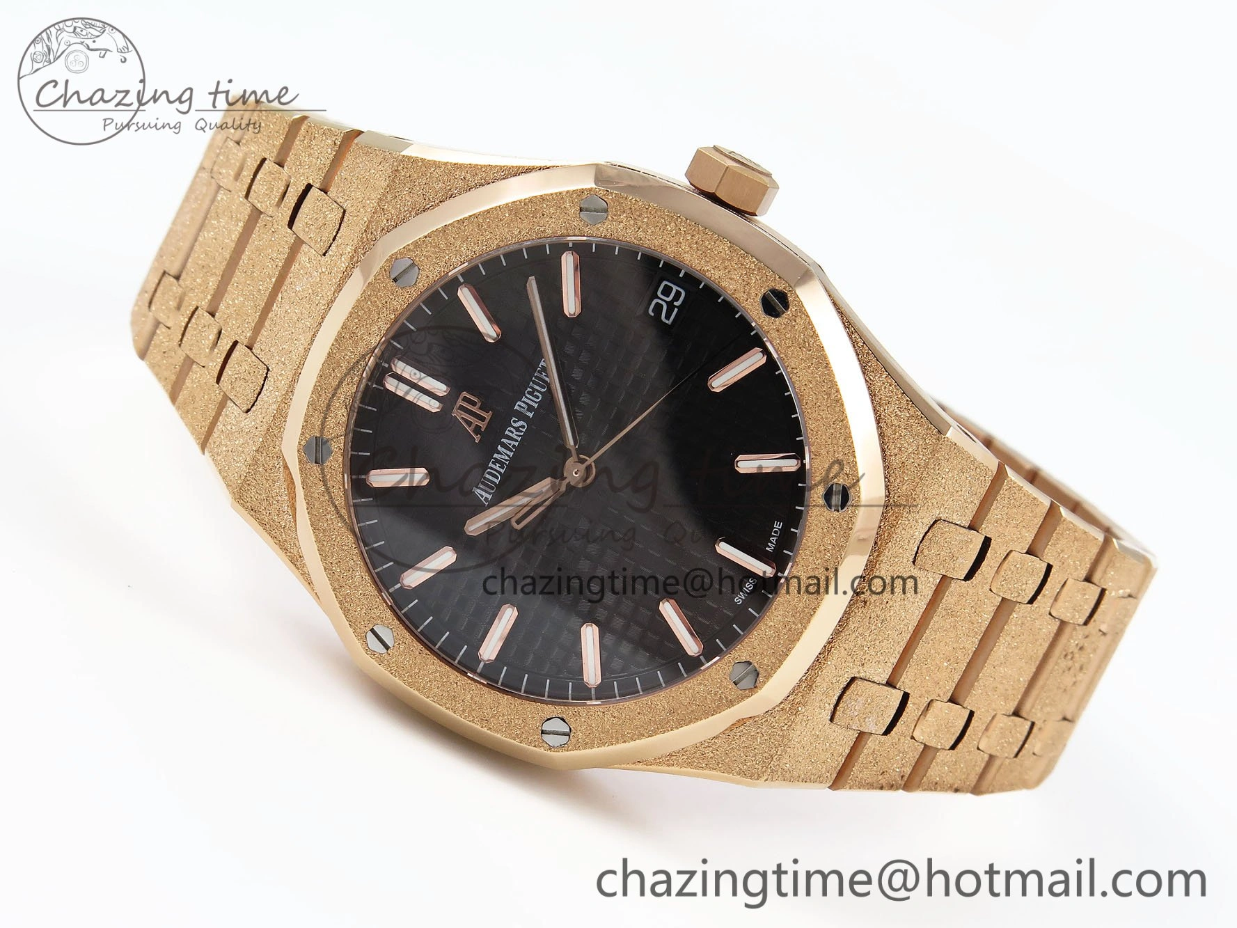 Royal Oak 41mm 15500 Frosted RG IPF 1:1 Best Edition Black Textured Dial on RG Bracelet SA4302 Super Clone