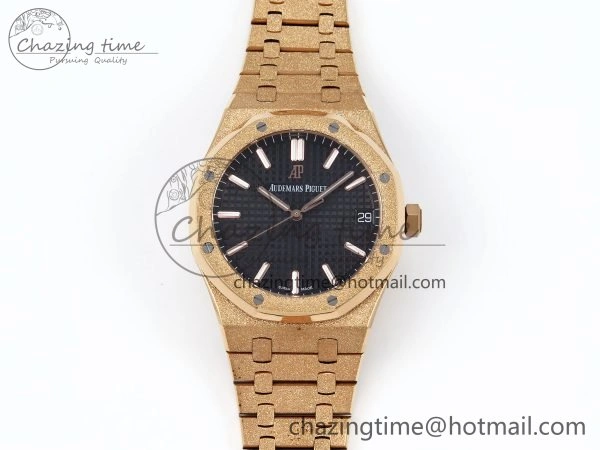 Royal Oak 41mm 15500 Frosted RG IPF 1:1 Best Edition Black Textured Dial on RG Bracelet SA4302 Super Clone