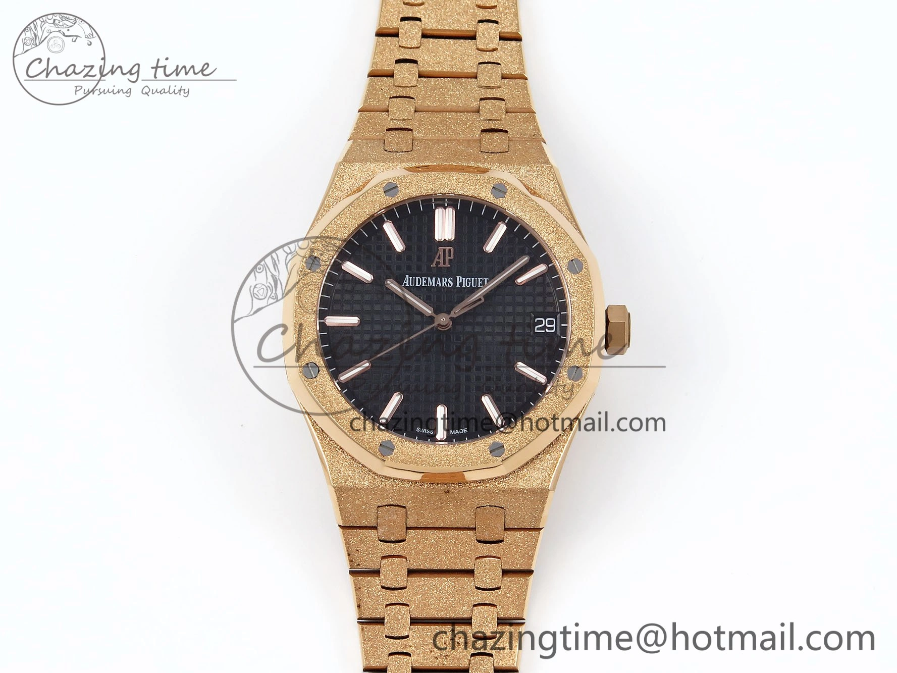 Royal Oak 41mm 15500 Frosted RG IPF 1:1 Best Edition Black Textured Dial on RG Bracelet SA4302 Super Clone