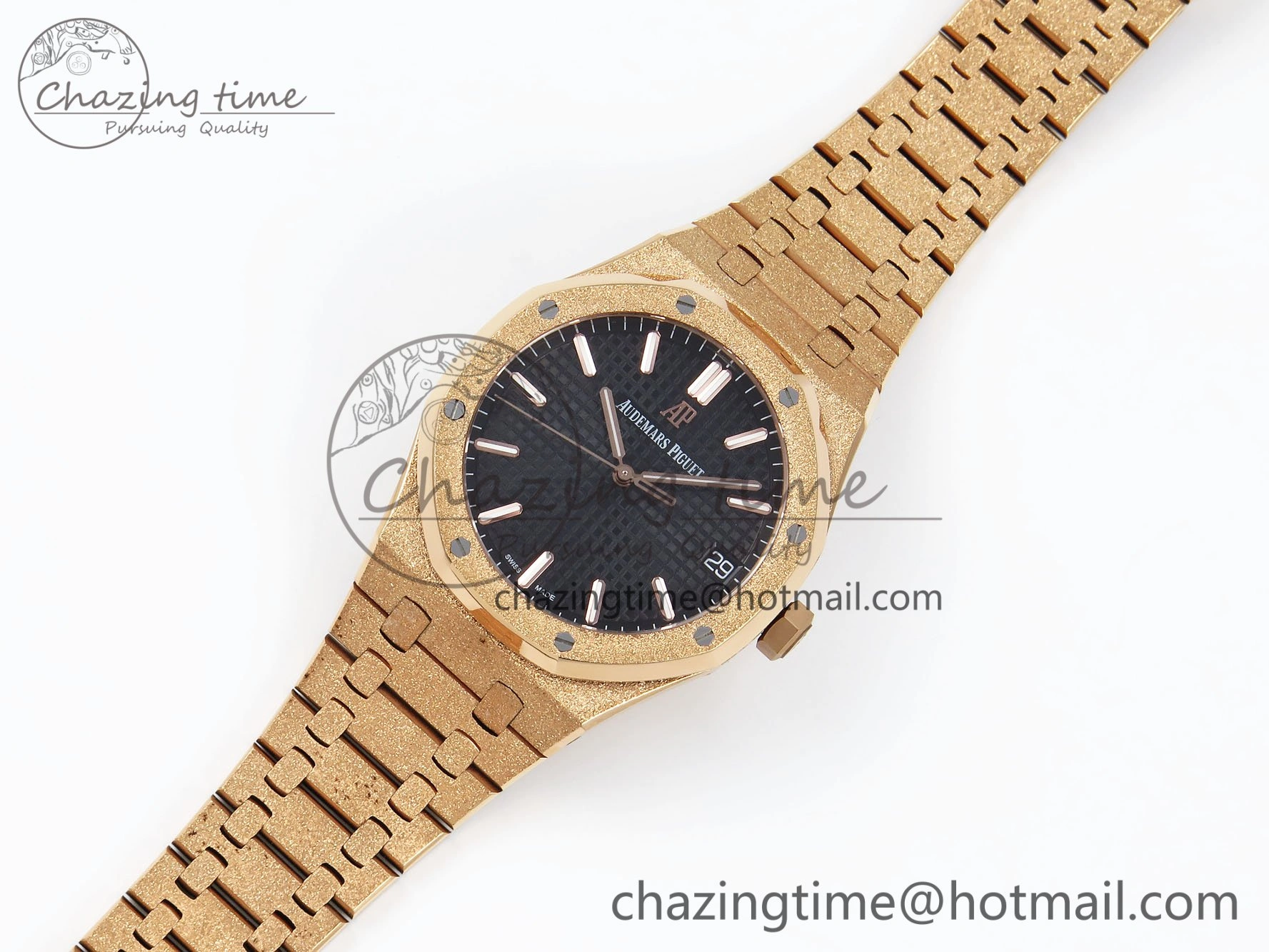 Royal Oak 41mm 15500 Frosted RG IPF 1:1 Best Edition Black Textured Dial on RG Bracelet SA4302 Super Clone