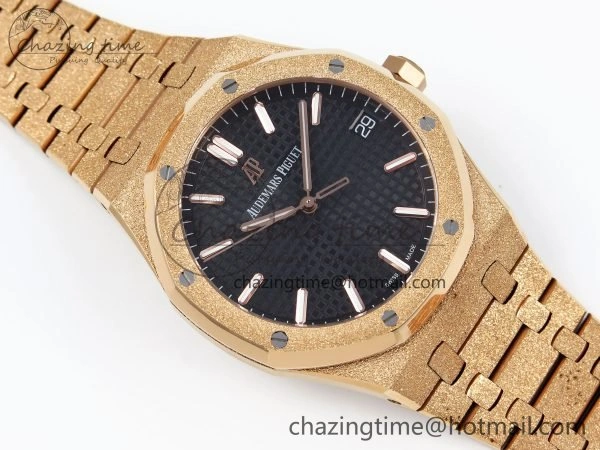 Royal Oak 41mm 15500 Frosted RG IPF 1:1 Best Edition Black Textured Dial on RG Bracelet SA4302 Super Clone