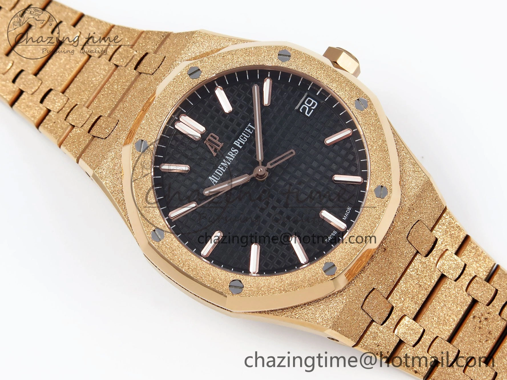 Royal Oak 41mm 15500 Frosted RG IPF 1:1 Best Edition Black Textured Dial on RG Bracelet SA4302 Super Clone