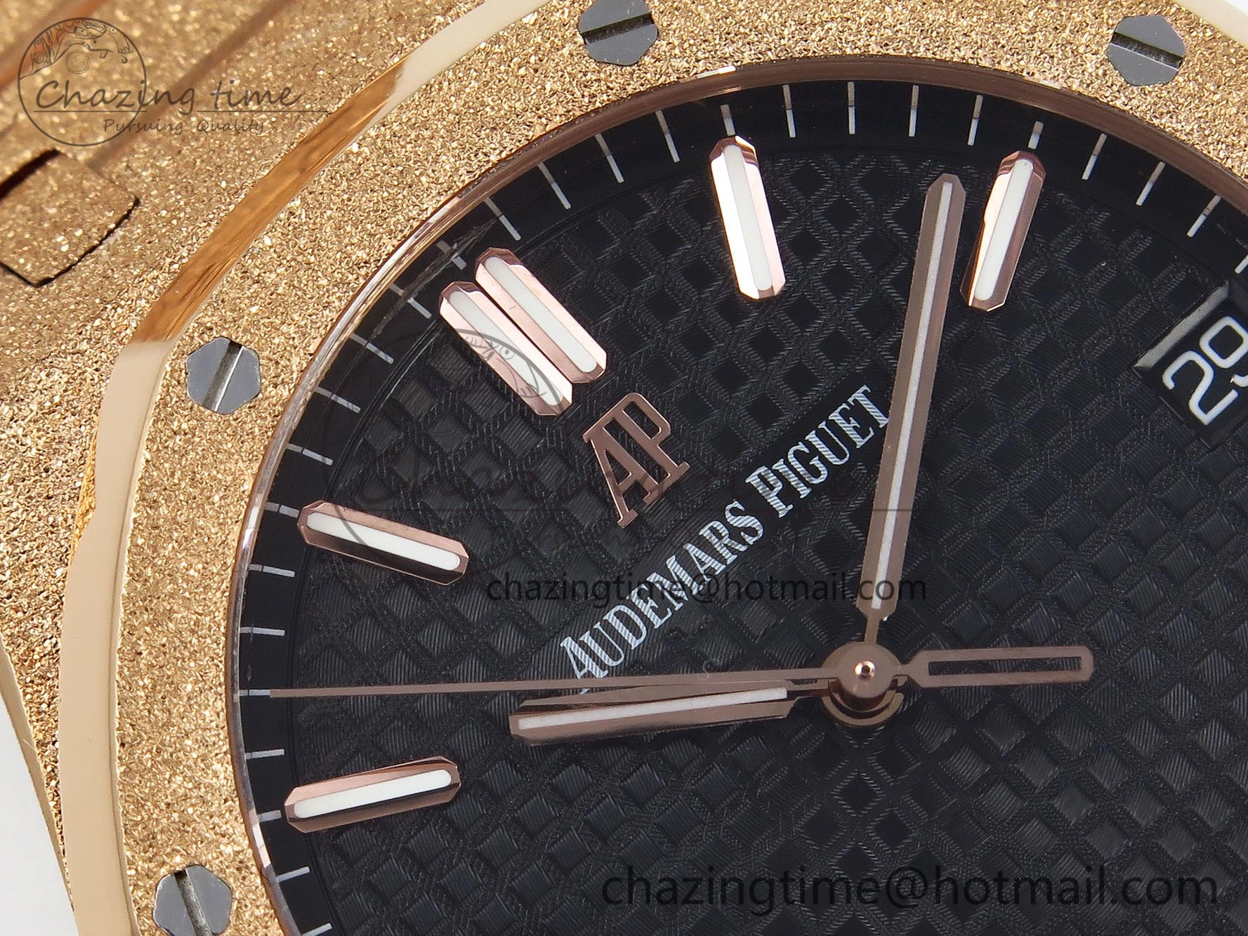 Royal Oak 41mm 15500 Frosted RG IPF 1:1 Best Edition Black Textured Dial on RG Bracelet SA4302 Super Clone