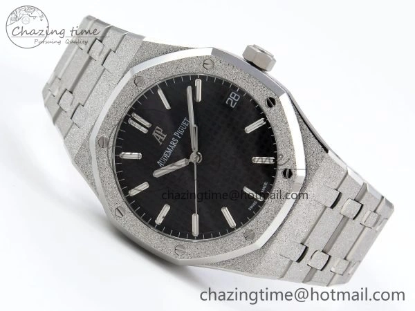 Royal Oak 41mm 15500 Frosted SS APSF 1:1 Best Edition Black Textured Dial on SS Bracelet SA4302 Super Clone