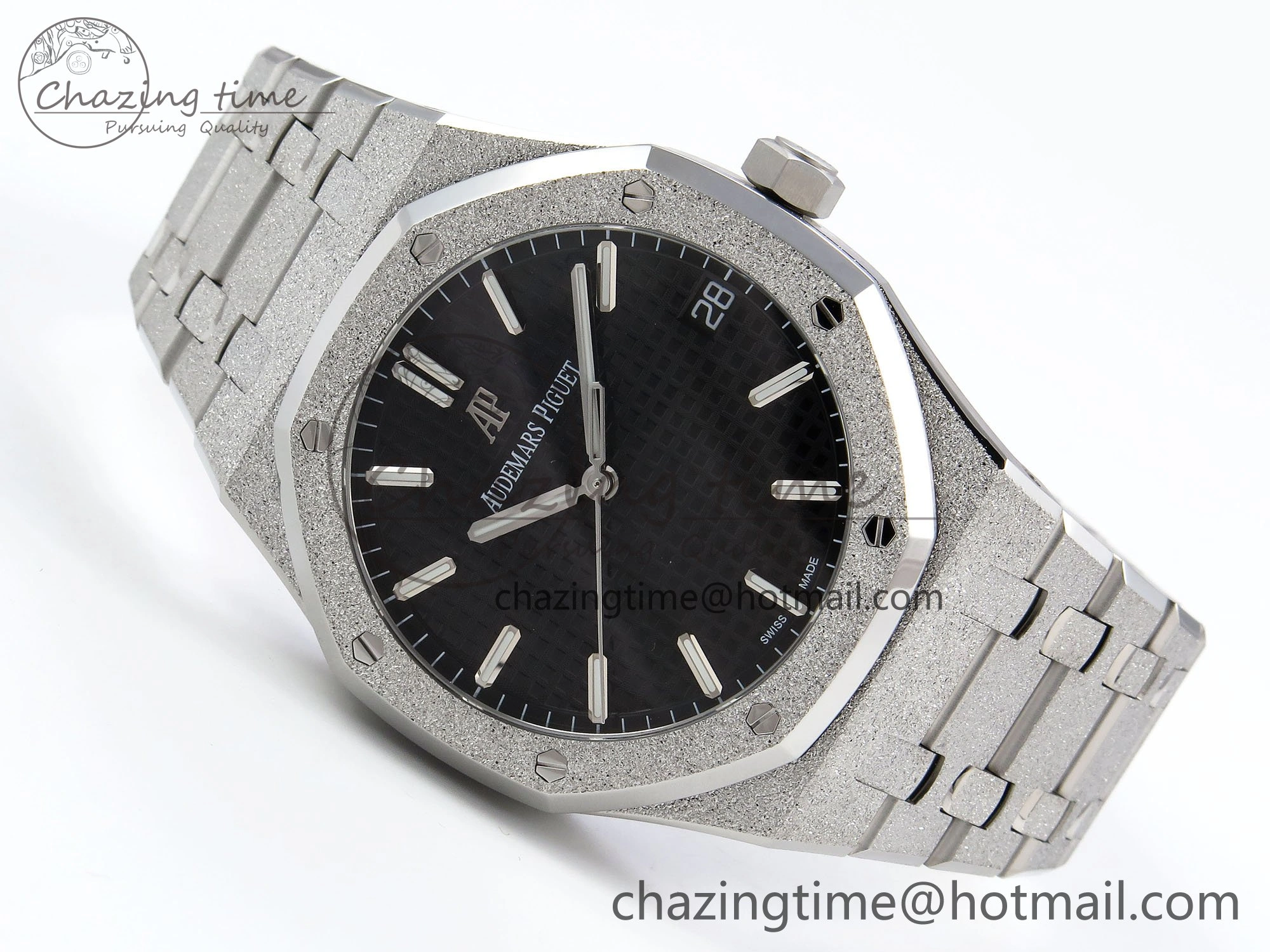 Royal Oak 41mm 15500 Frosted SS APSF 1:1 Best Edition Black Textured Dial on SS Bracelet SA4302 Super Clone