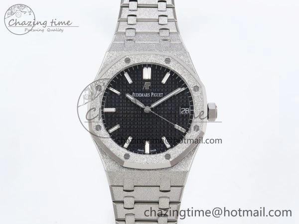 Royal Oak 41mm 15500 Frosted SS APSF 1:1 Best Edition Black Textured Dial on SS Bracelet SA4302 Super Clone