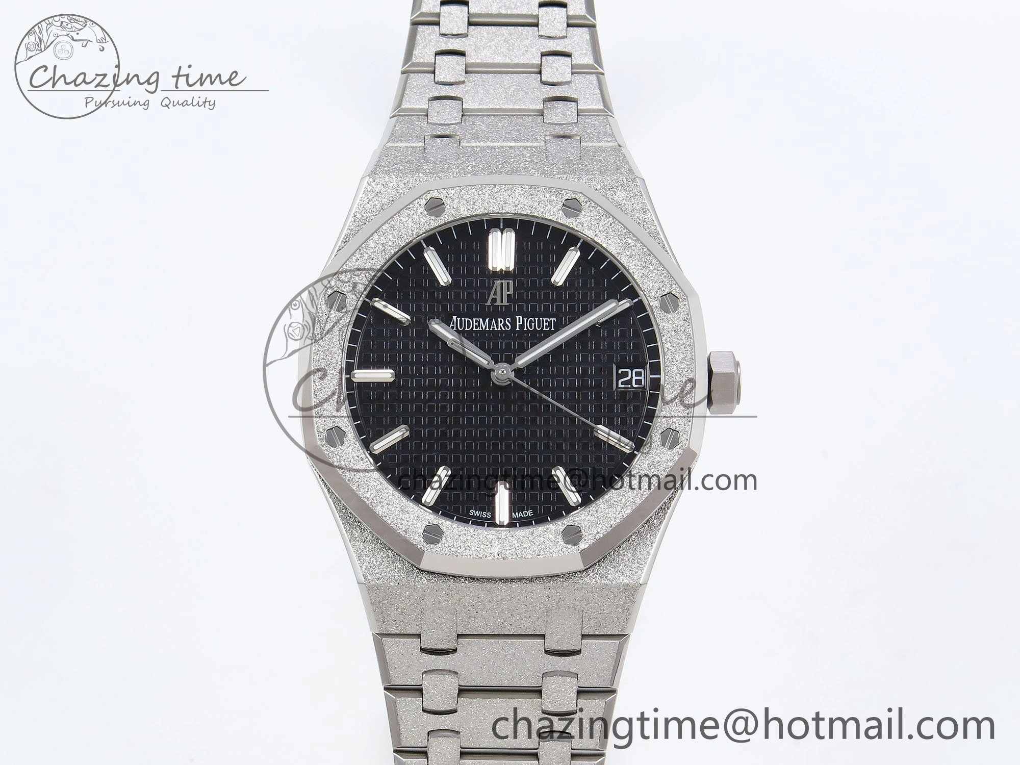 Royal Oak 41mm 15500 Frosted SS APSF 1:1 Best Edition Black Textured Dial on SS Bracelet SA4302 Super Clone
