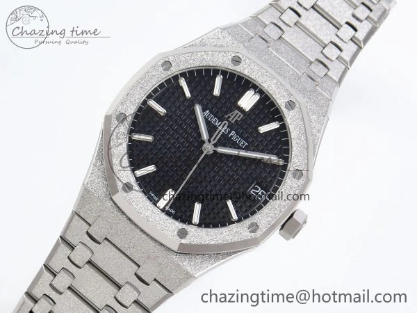 Royal Oak 41mm 15500 Frosted SS APSF 1:1 Best Edition Black Textured Dial on SS Bracelet SA4302 Super Clone