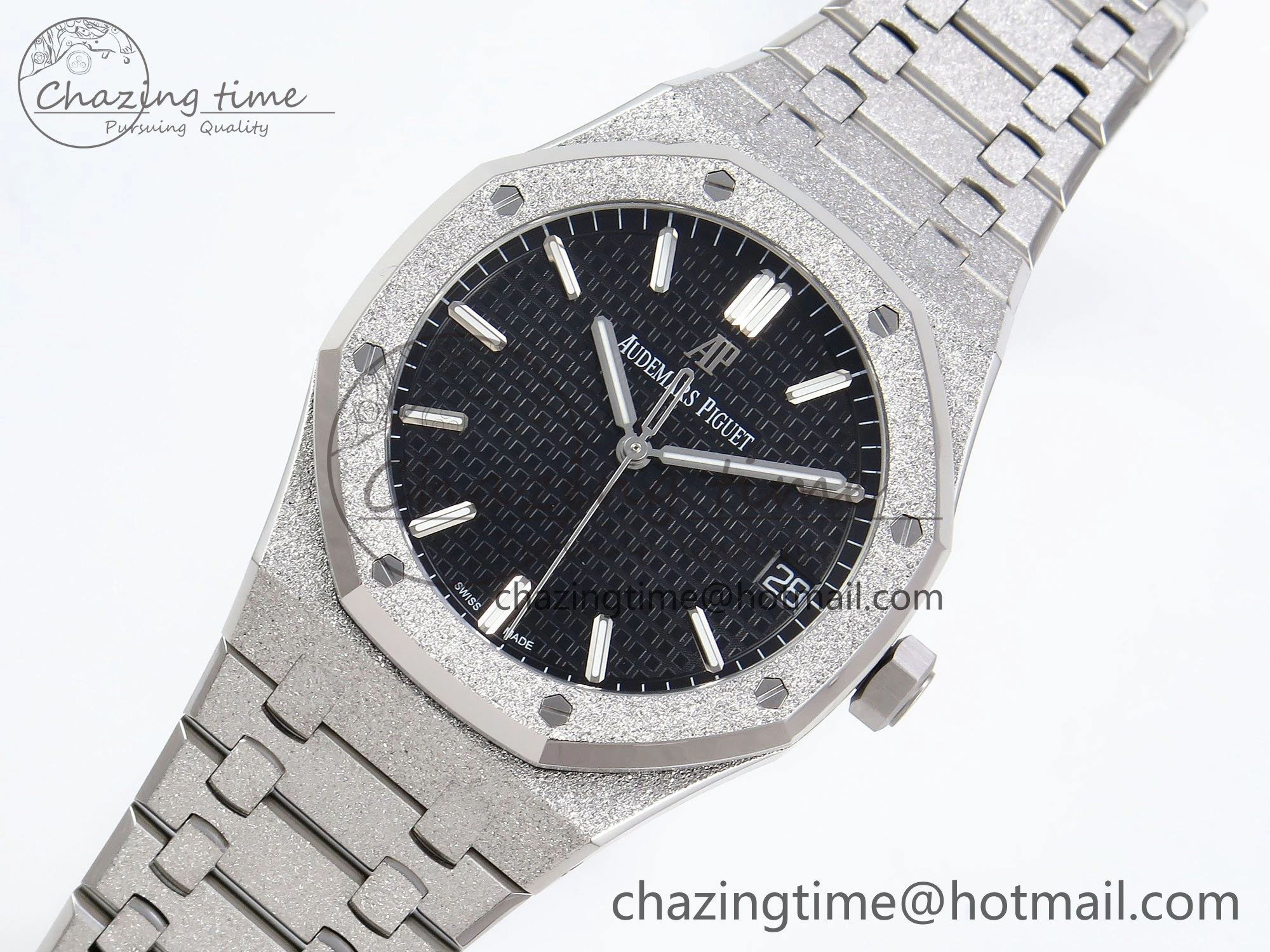 Royal Oak 41mm 15500 Frosted SS APSF 1:1 Best Edition Black Textured Dial on SS Bracelet SA4302 Super Clone