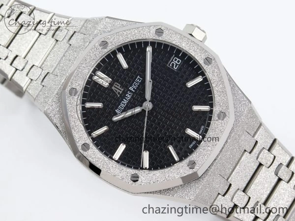 Royal Oak 41mm 15500 Frosted SS APSF 1:1 Best Edition Black Textured Dial on SS Bracelet SA4302 Super Clone