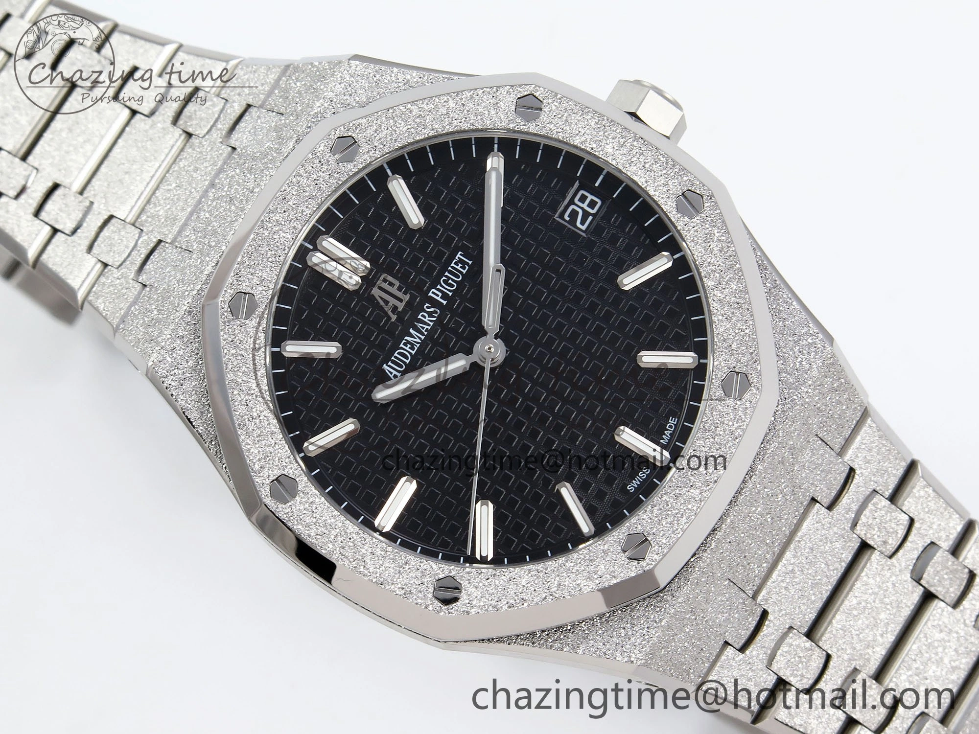 Royal Oak 41mm 15500 Frosted SS APSF 1:1 Best Edition Black Textured Dial on SS Bracelet SA4302 Super Clone