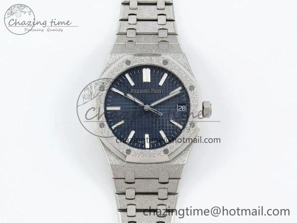 Royal Oak 41mm 15500 Frosted SS APSF 1:1 Best Edition Blue Textured Dial on SS Bracelet SA4302 Super Clone