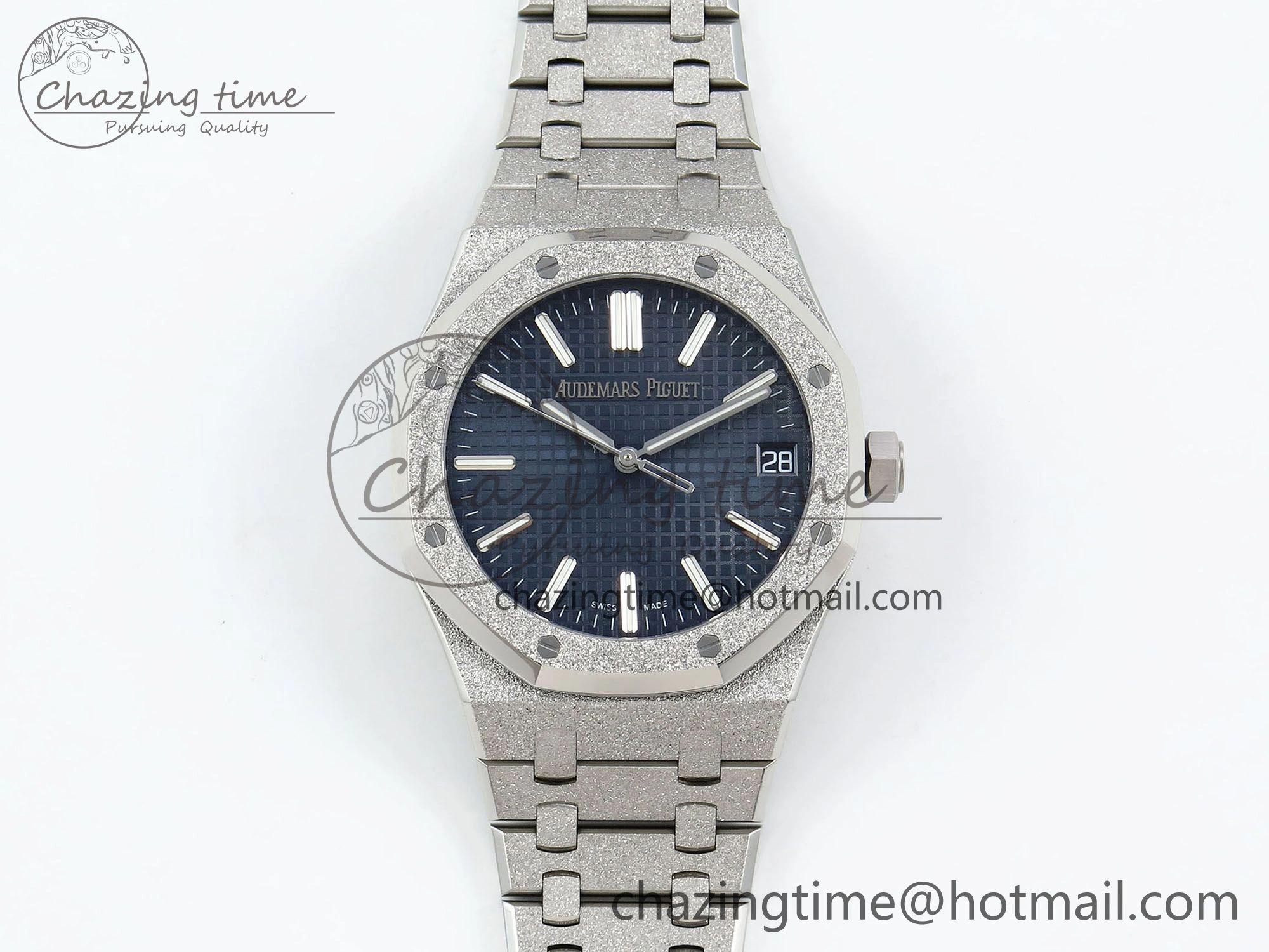 Royal Oak 41mm 15500 Frosted SS APSF 1:1 Best Edition Blue Textured Dial on SS Bracelet SA4302 Super Clone