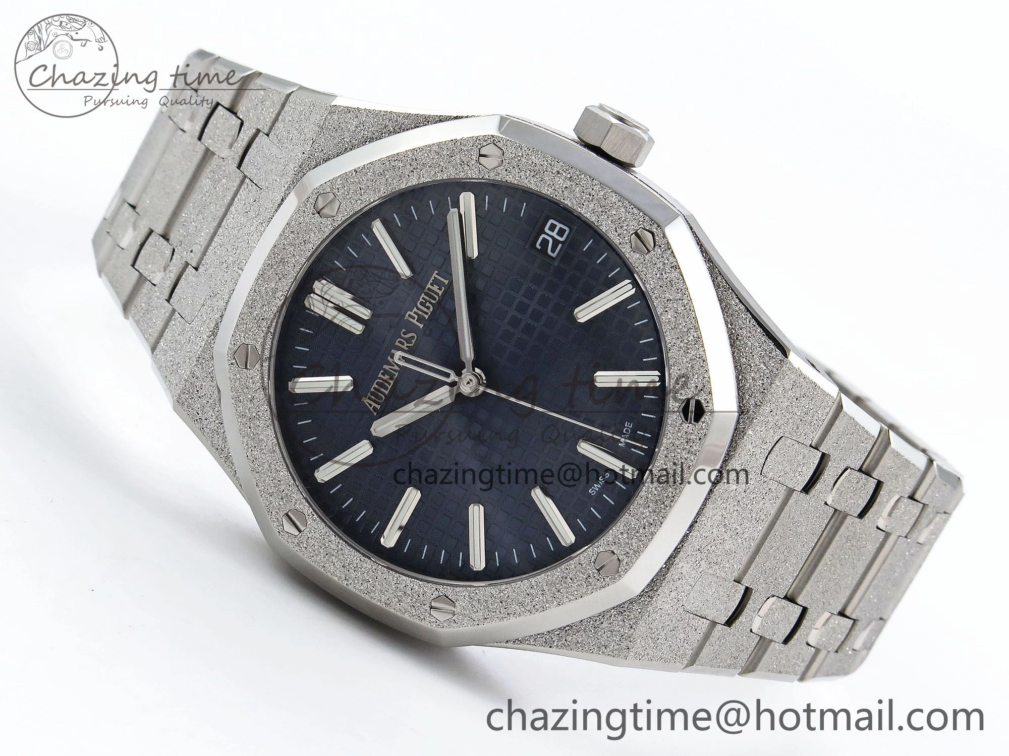 Royal Oak 41mm 15500 Frosted SS APSF 1:1 Best Edition Blue Textured Dial on SS Bracelet SA4302 Super Clone