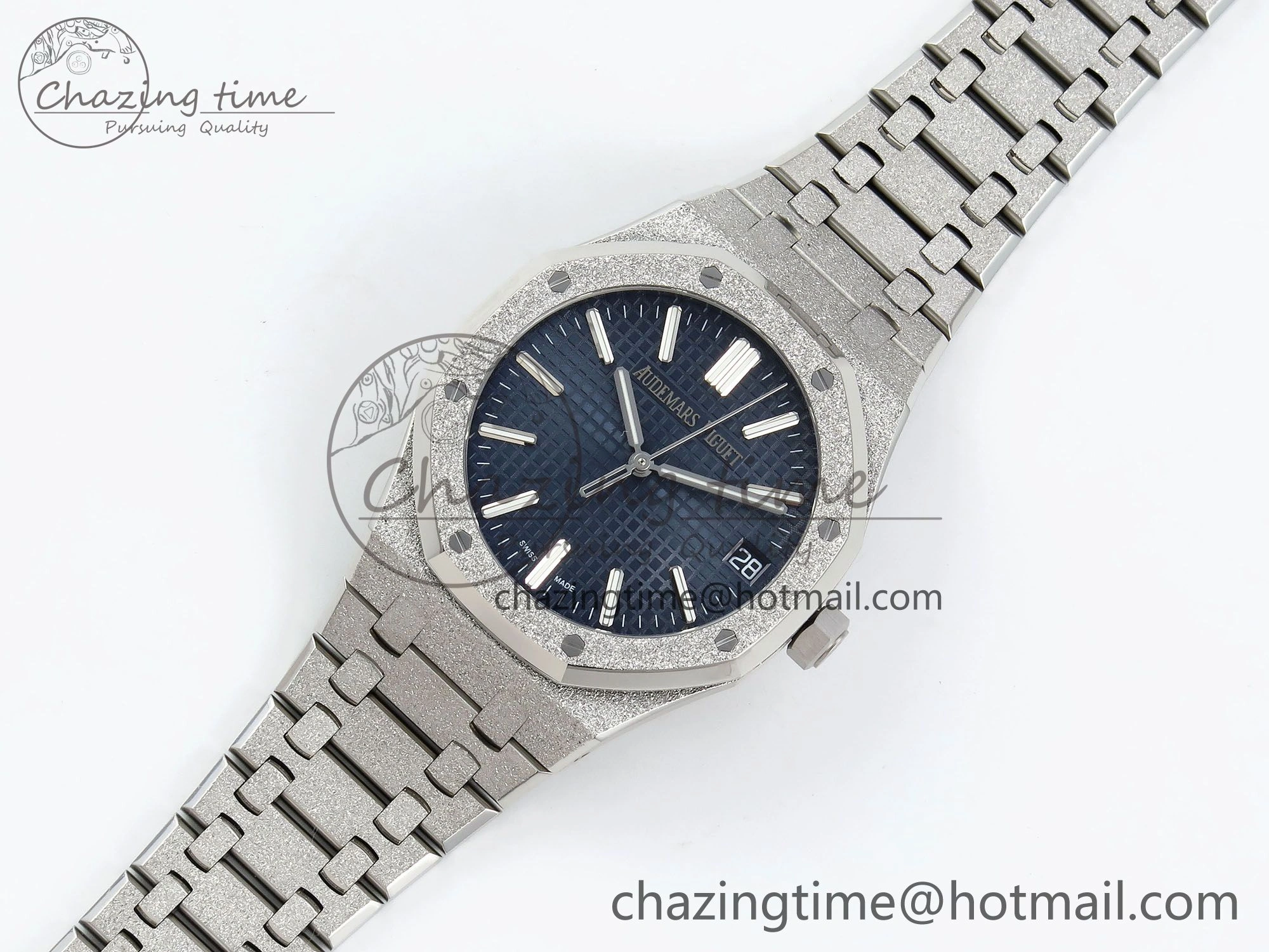 Royal Oak 41mm 15500 Frosted SS APSF 1:1 Best Edition Blue Textured Dial on SS Bracelet SA4302 Super Clone