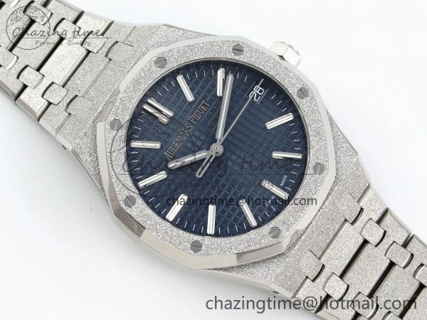 Royal Oak 41mm 15500 Frosted SS APSF 1:1 Best Edition Blue Textured Dial on SS Bracelet SA4302 Super Clone