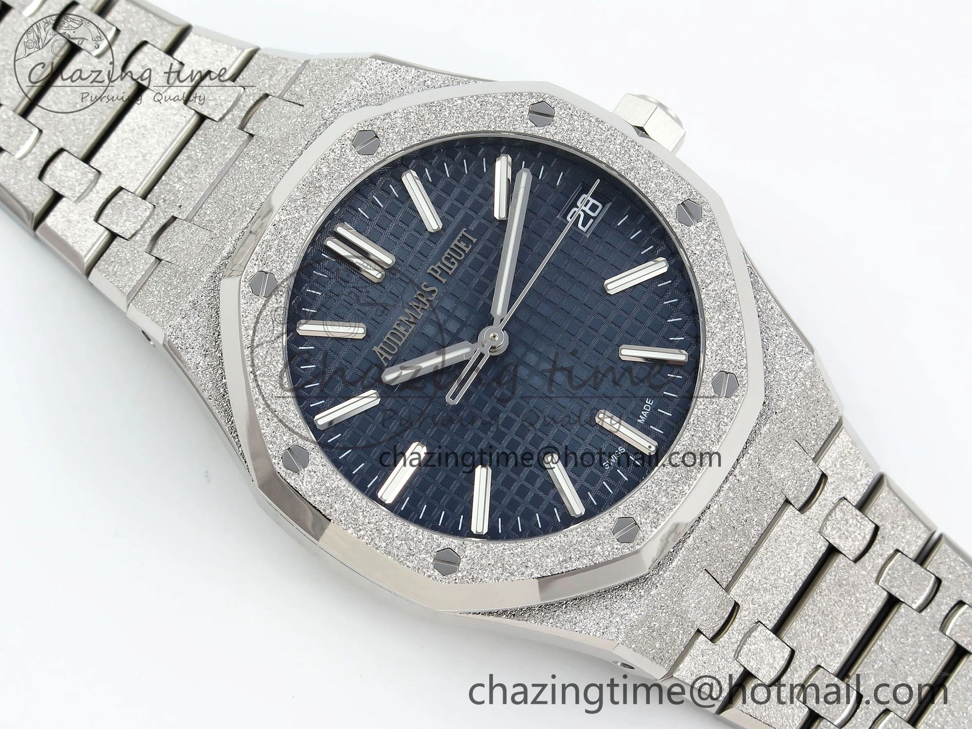 Royal Oak 41mm 15500 Frosted SS APSF 1:1 Best Edition Blue Textured Dial on SS Bracelet SA4302 Super Clone