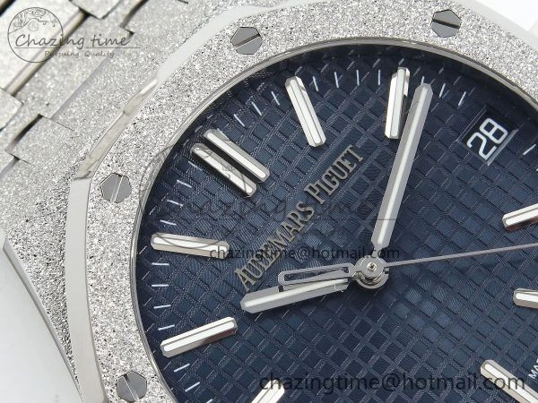 Royal Oak 41mm 15500 Frosted SS APSF 1:1 Best Edition Blue Textured Dial on SS Bracelet SA4302 Super Clone