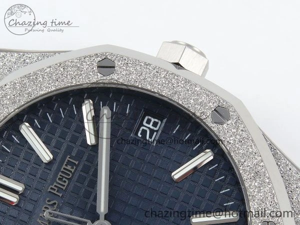 Royal Oak 41mm 15500 Frosted SS APSF 1:1 Best Edition Blue Textured Dial on SS Bracelet SA4302 Super Clone