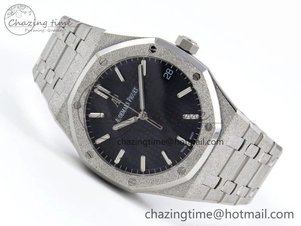 Royal Oak 41mm 15500 Frosted SS APSF 1:1 Best Edition Blue Textured Dial on SS Bracelet SA4302 Super Clone
