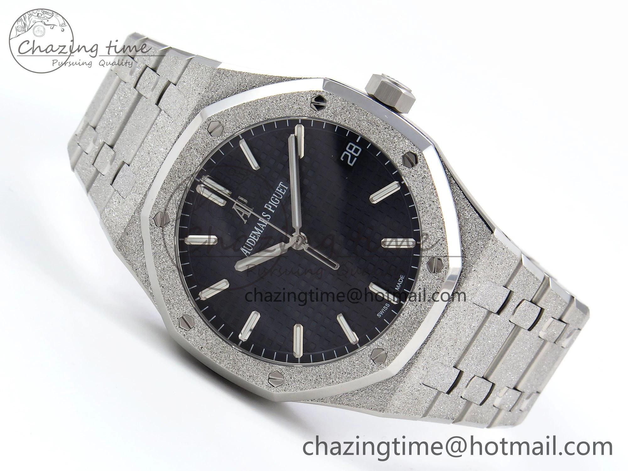 Royal Oak 41mm 15500 Frosted SS APSF 1:1 Best Edition Blue Textured Dial on SS Bracelet SA4302 Super Clone