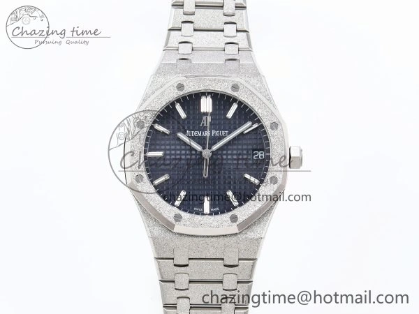 Royal Oak 41mm 15500 Frosted SS APSF 1:1 Best Edition Blue Textured Dial on SS Bracelet SA4302 Super Clone