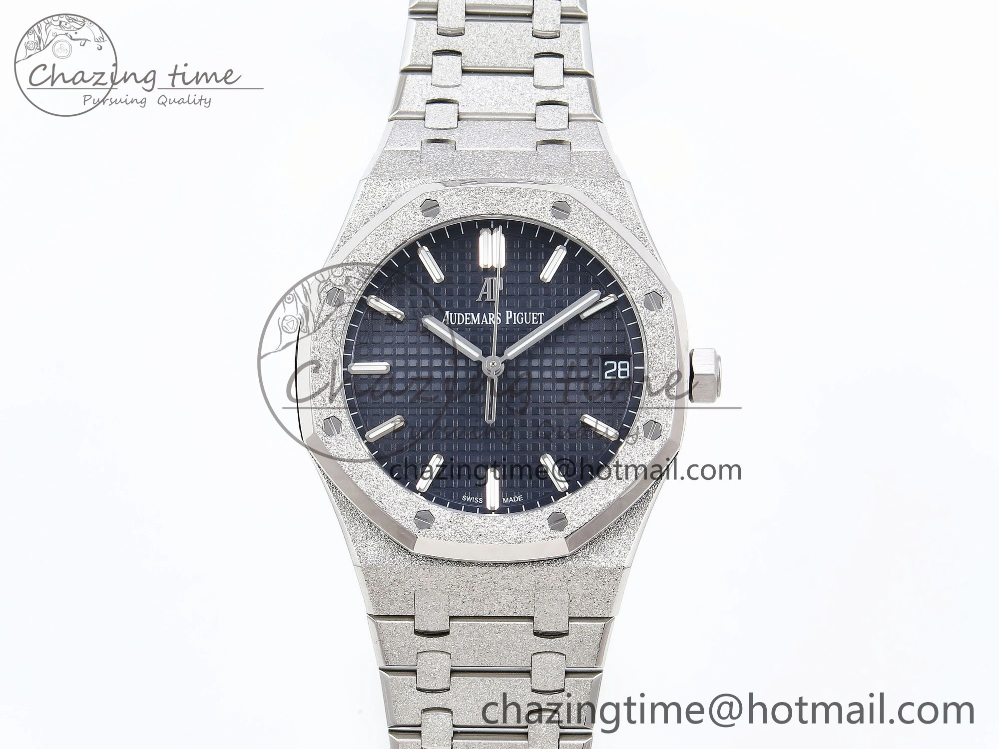 Royal Oak 41mm 15500 Frosted SS APSF 1:1 Best Edition Blue Textured Dial on SS Bracelet SA4302 Super Clone