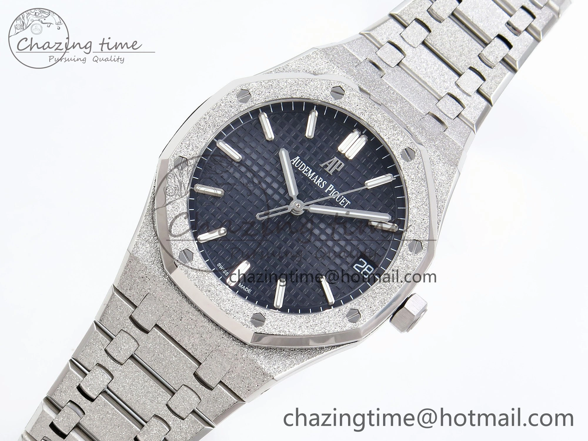 Royal Oak 41mm 15500 Frosted SS APSF 1:1 Best Edition Blue Textured Dial on SS Bracelet SA4302 Super Clone