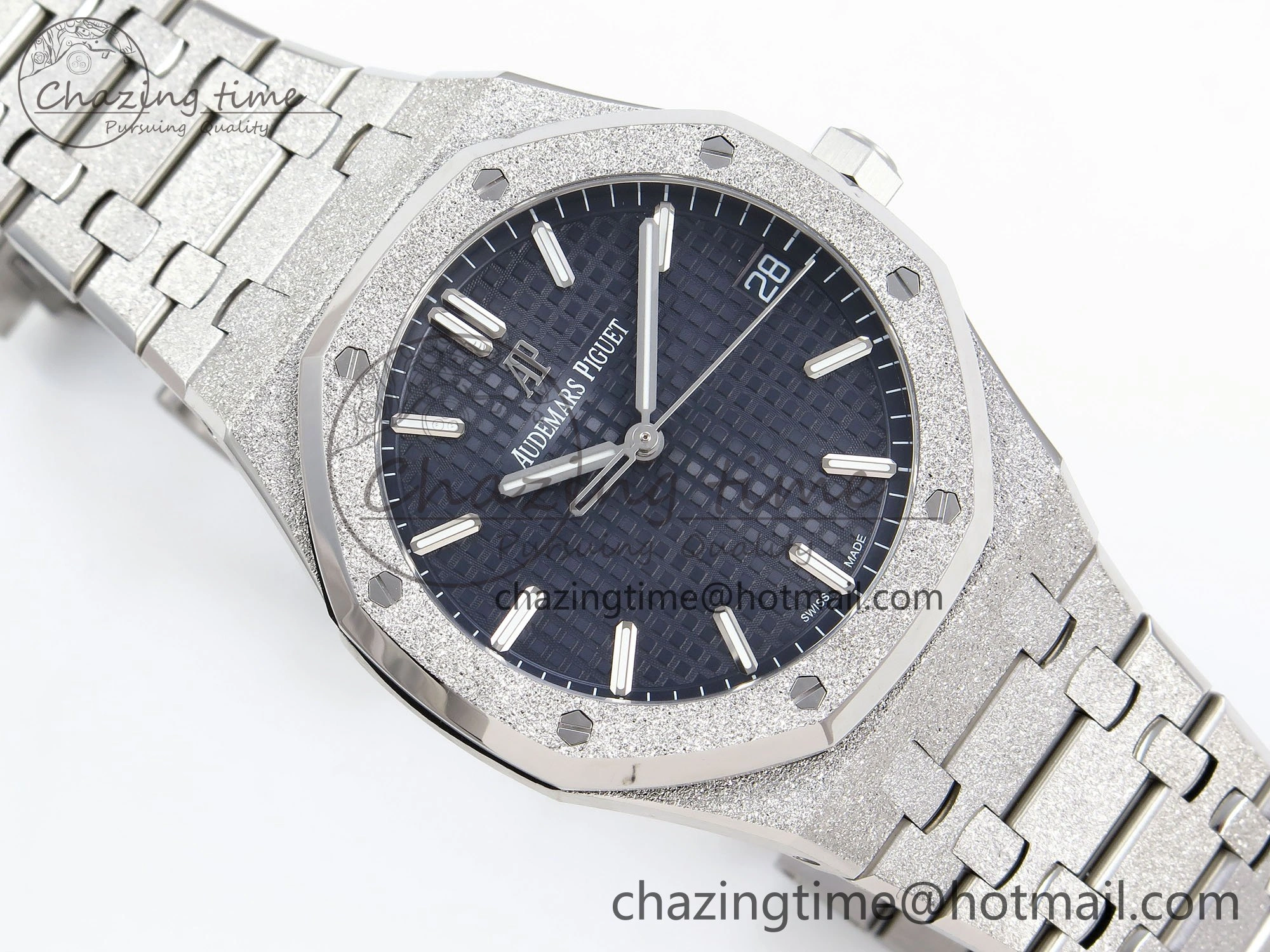 Royal Oak 41mm 15500 Frosted SS APSF 1:1 Best Edition Blue Textured Dial on SS Bracelet SA4302 Super Clone