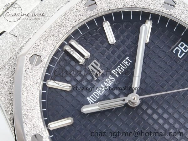 Royal Oak 41mm 15500 Frosted SS APSF 1:1 Best Edition Blue Textured Dial on SS Bracelet SA4302 Super Clone