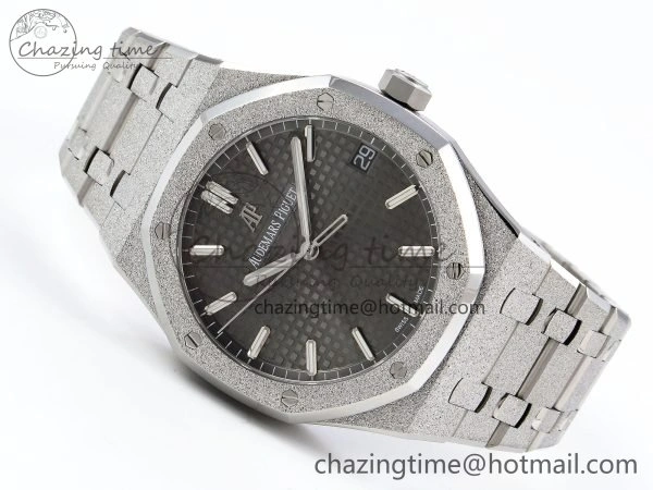Royal Oak 41mm 15500 Frosted SS APSF 1:1 Best Edition Gray Textured Dial on SS Bracelet SA4302 Super Clone