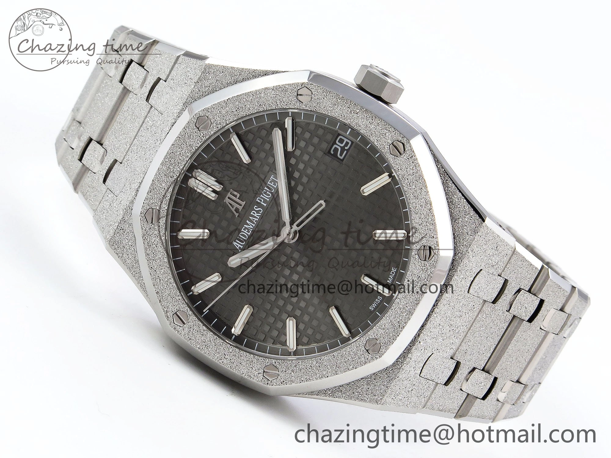 Royal Oak 41mm 15500 Frosted SS APSF 1:1 Best Edition Gray Textured Dial on SS Bracelet SA4302 Super Clone