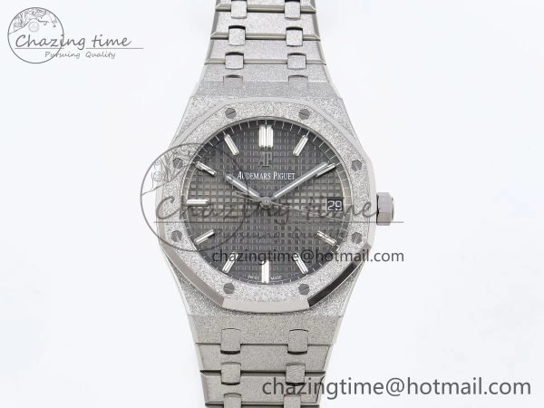 Royal Oak 41mm 15500 Frosted SS APSF 1:1 Best Edition Gray Textured Dial on SS Bracelet SA4302 Super Clone