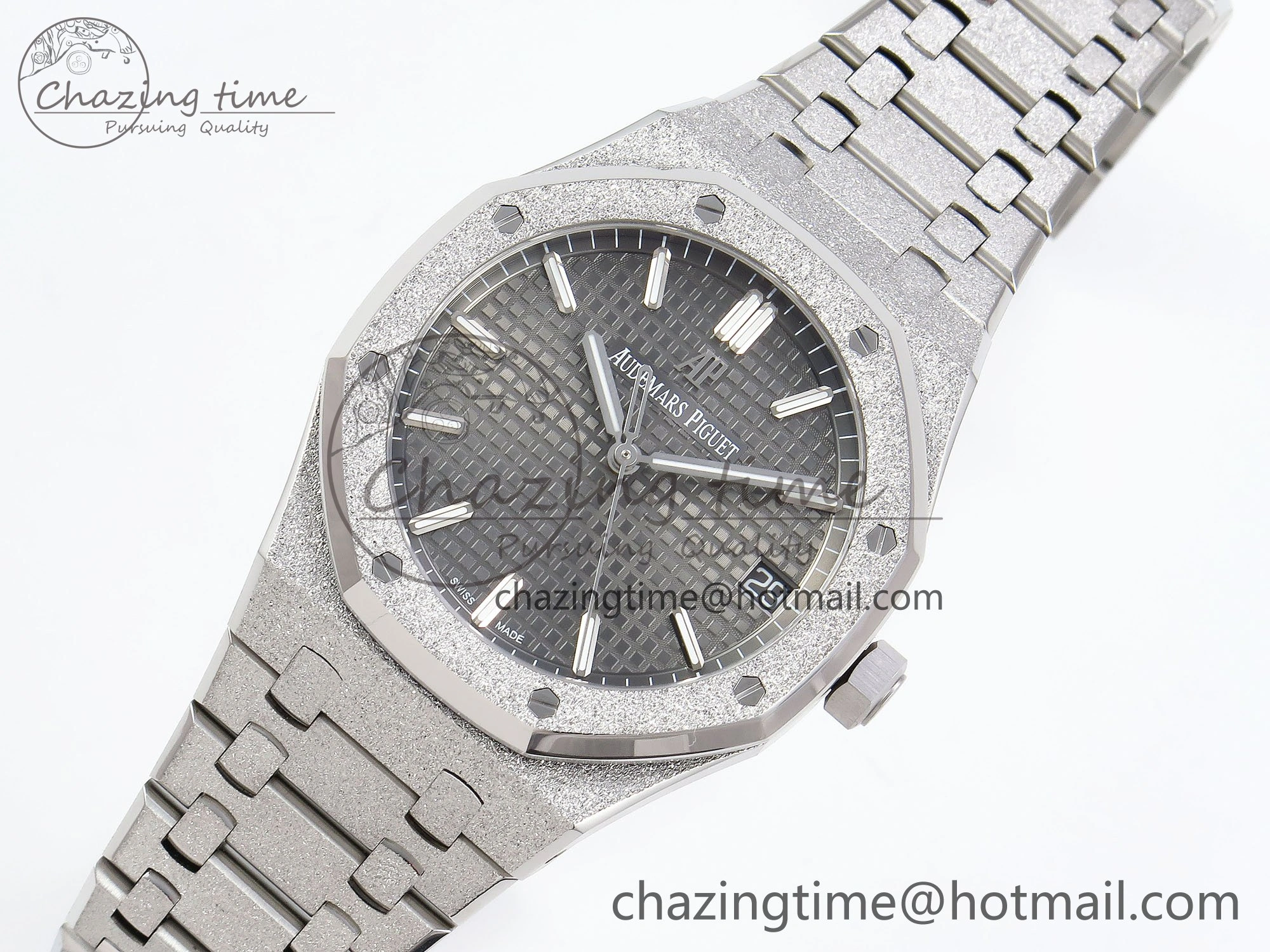 Royal Oak 41mm 15500 Frosted SS APSF 1:1 Best Edition Gray Textured Dial on SS Bracelet SA4302 Super Clone