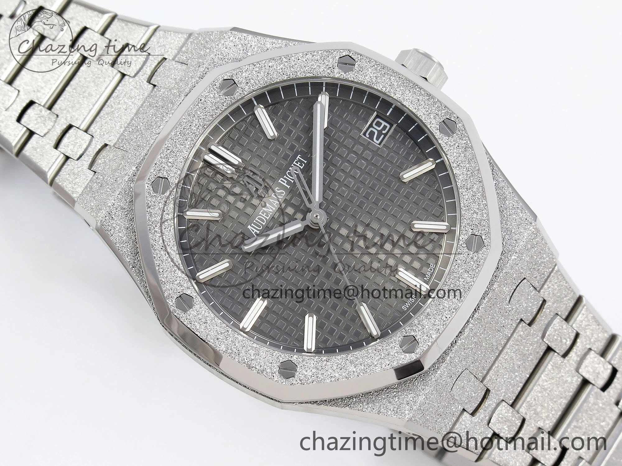 Royal Oak 41mm 15500 Frosted SS APSF 1:1 Best Edition Gray Textured Dial on SS Bracelet SA4302 Super Clone
