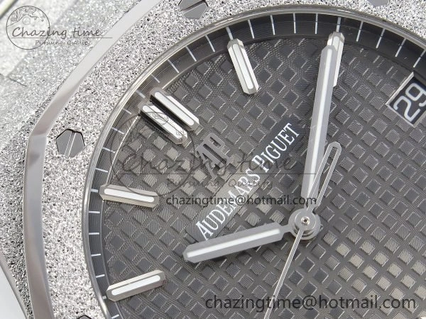 Royal Oak 41mm 15500 Frosted SS APSF 1:1 Best Edition Gray Textured Dial on SS Bracelet SA4302 Super Clone