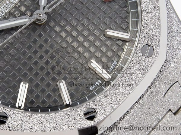 Royal Oak 41mm 15500 Frosted SS APSF 1:1 Best Edition Gray Textured Dial on SS Bracelet SA4302 Super Clone