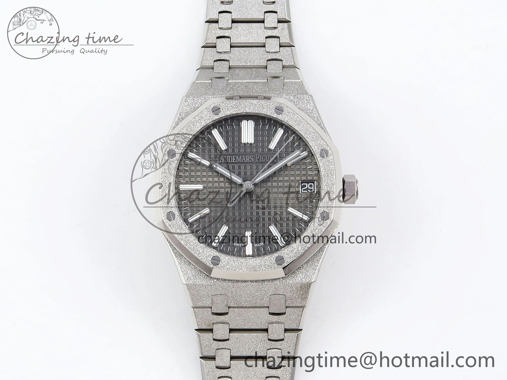 Royal Oak 41mm 15500 Frosted SS APSF 1:1 Best Edition Grey Textured Dial on SS Bracelet SA4302 Super Clone