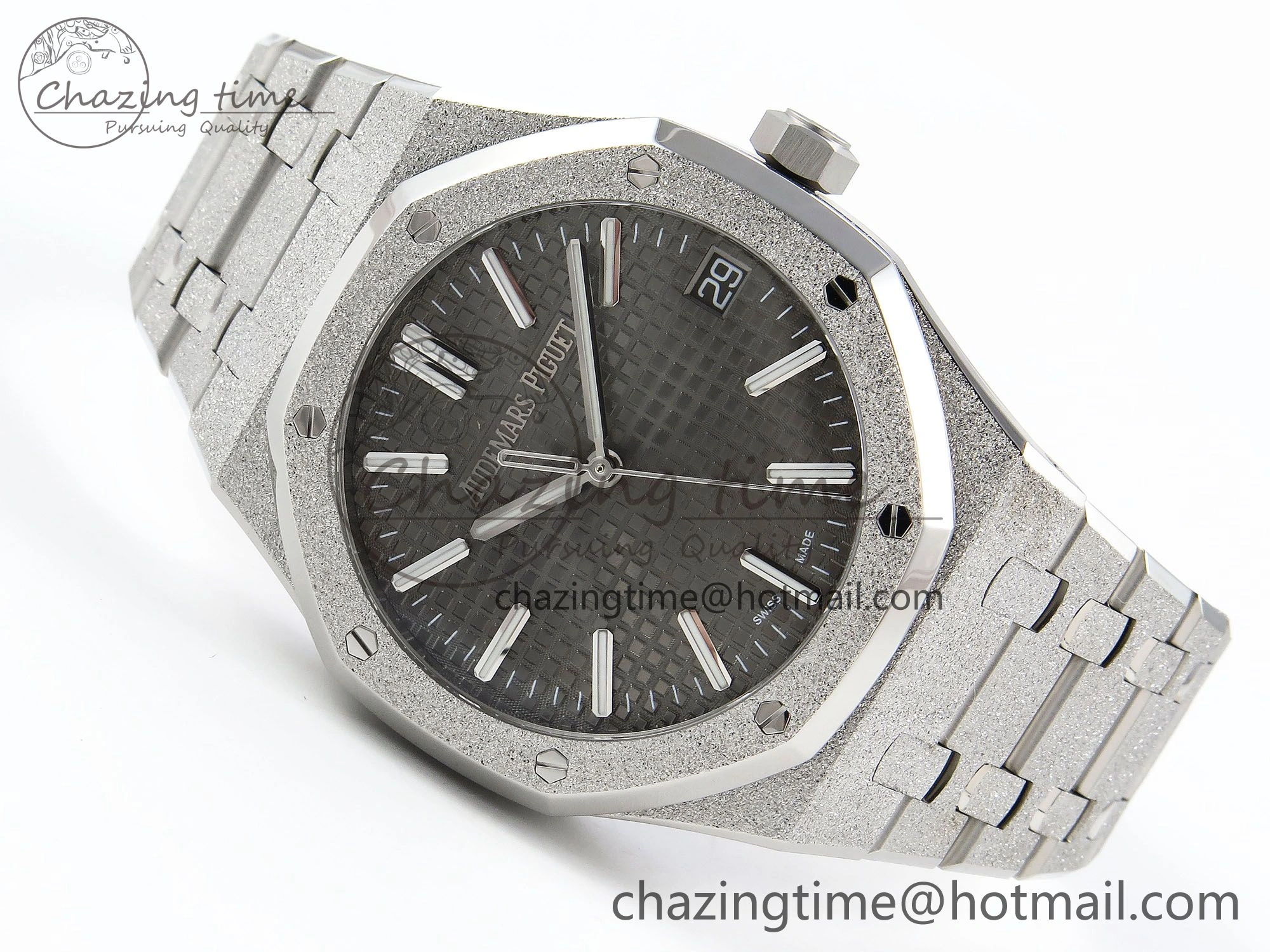 Royal Oak 41mm 15500 Frosted SS APSF 1:1 Best Edition Grey Textured Dial on SS Bracelet SA4302 Super Clone