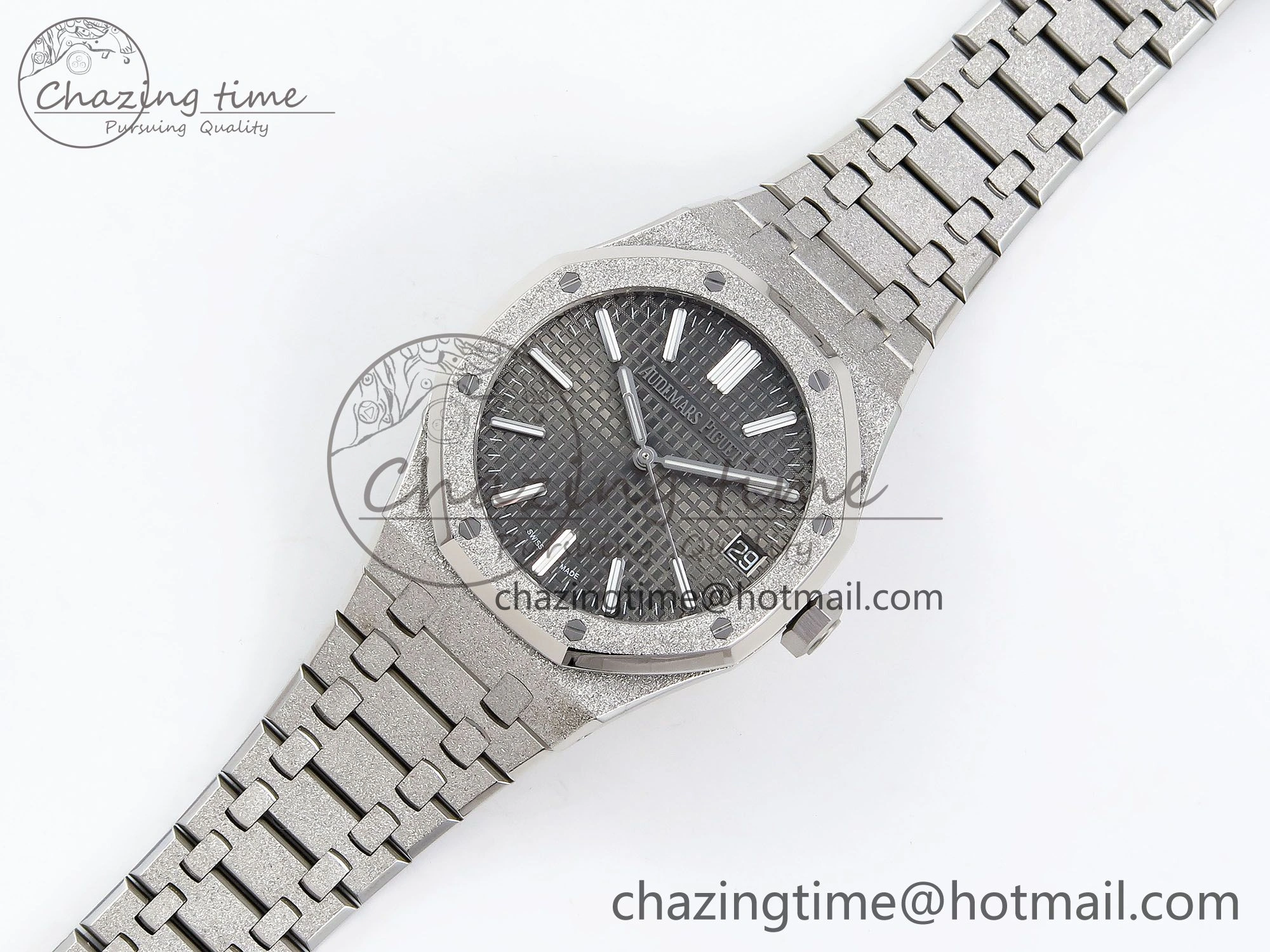 Royal Oak 41mm 15500 Frosted SS APSF 1:1 Best Edition Grey Textured Dial on SS Bracelet SA4302 Super Clone