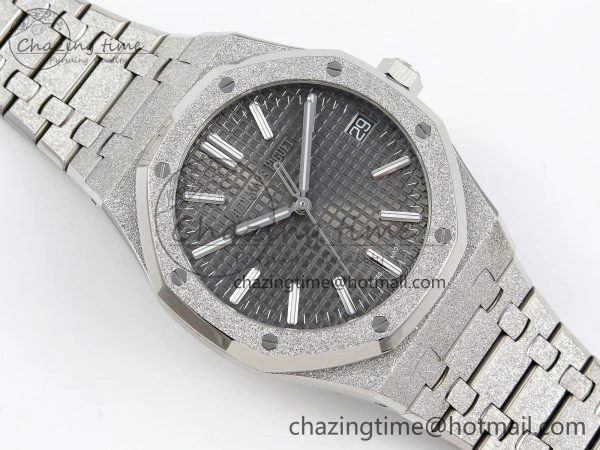 Royal Oak 41mm 15500 Frosted SS APSF 1:1 Best Edition Grey Textured Dial on SS Bracelet SA4302 Super Clone