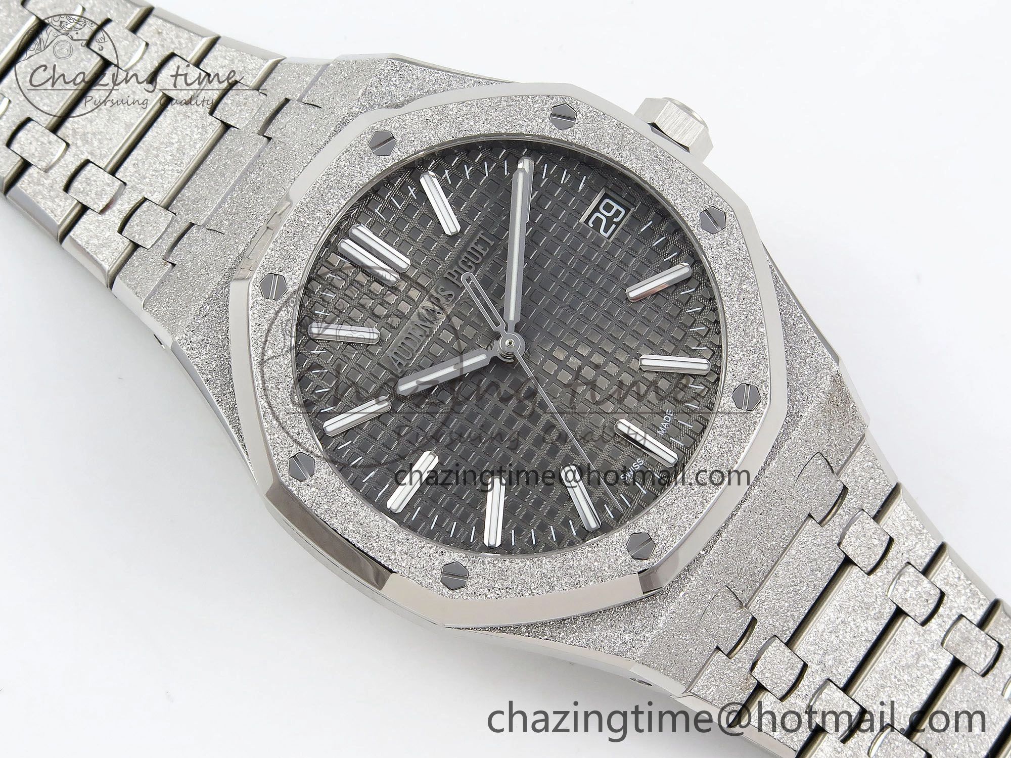 Royal Oak 41mm 15500 Frosted SS APSF 1:1 Best Edition Grey Textured Dial on SS Bracelet SA4302 Super Clone