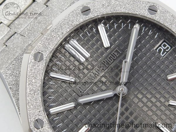 Royal Oak 41mm 15500 Frosted SS APSF 1:1 Best Edition Grey Textured Dial on SS Bracelet SA4302 Super Clone