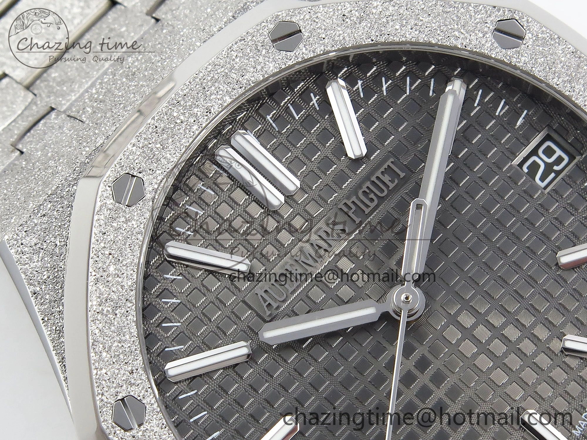Royal Oak 41mm 15500 Frosted SS APSF 1:1 Best Edition Grey Textured Dial on SS Bracelet SA4302 Super Clone