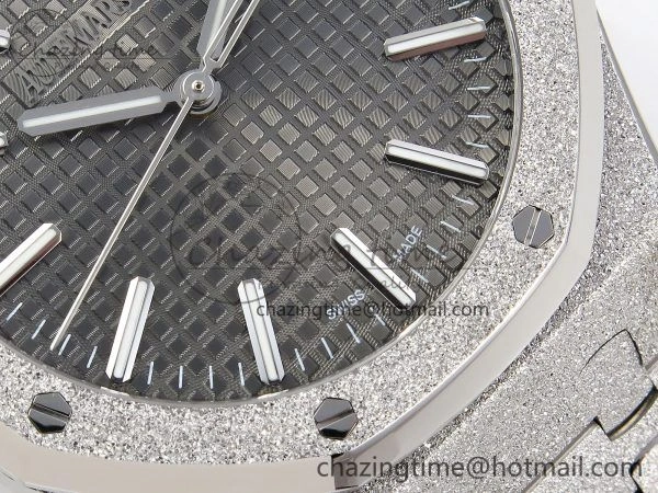 Royal Oak 41mm 15500 Frosted SS APSF 1:1 Best Edition Grey Textured Dial on SS Bracelet SA4302 Super Clone