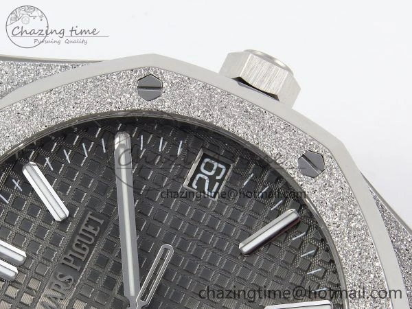 Royal Oak 41mm 15500 Frosted SS APSF 1:1 Best Edition Grey Textured Dial on SS Bracelet SA4302 Super Clone
